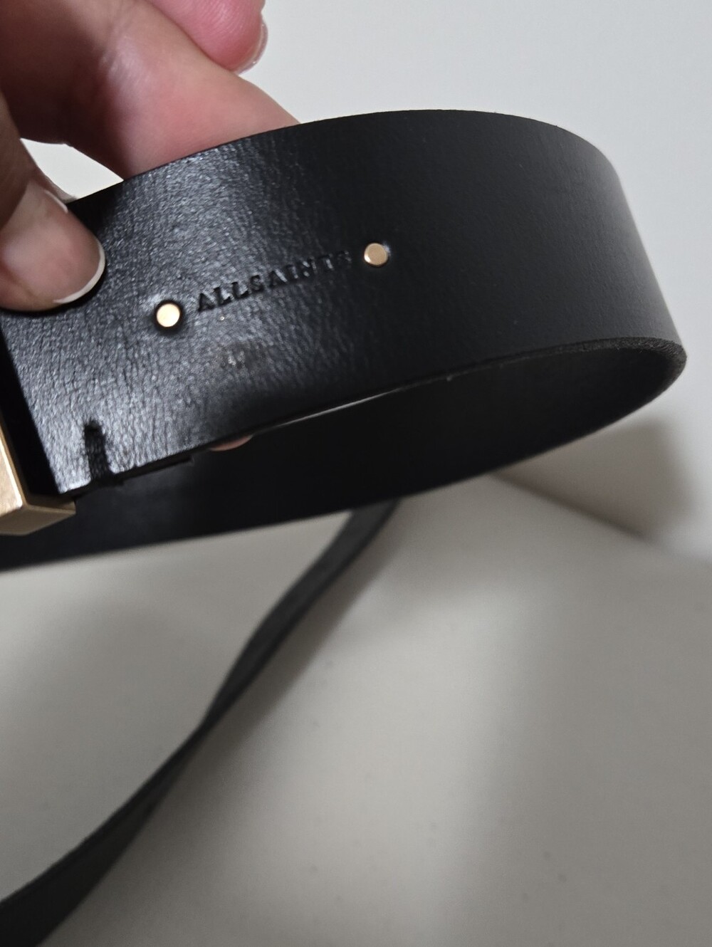 All Saints Black Genuine Leather Belt with Gold Buckle - Women's Size L - Picture 12 of 13
